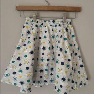 Beet World White Polka Dot A-Line Skirt with Navy & Teal Accents